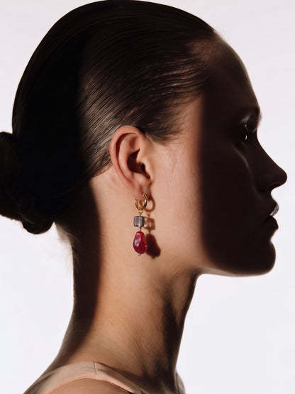 Oona Multicolour Stone 18K Gold Plated Women's Dangling Drop Hoop Earrings