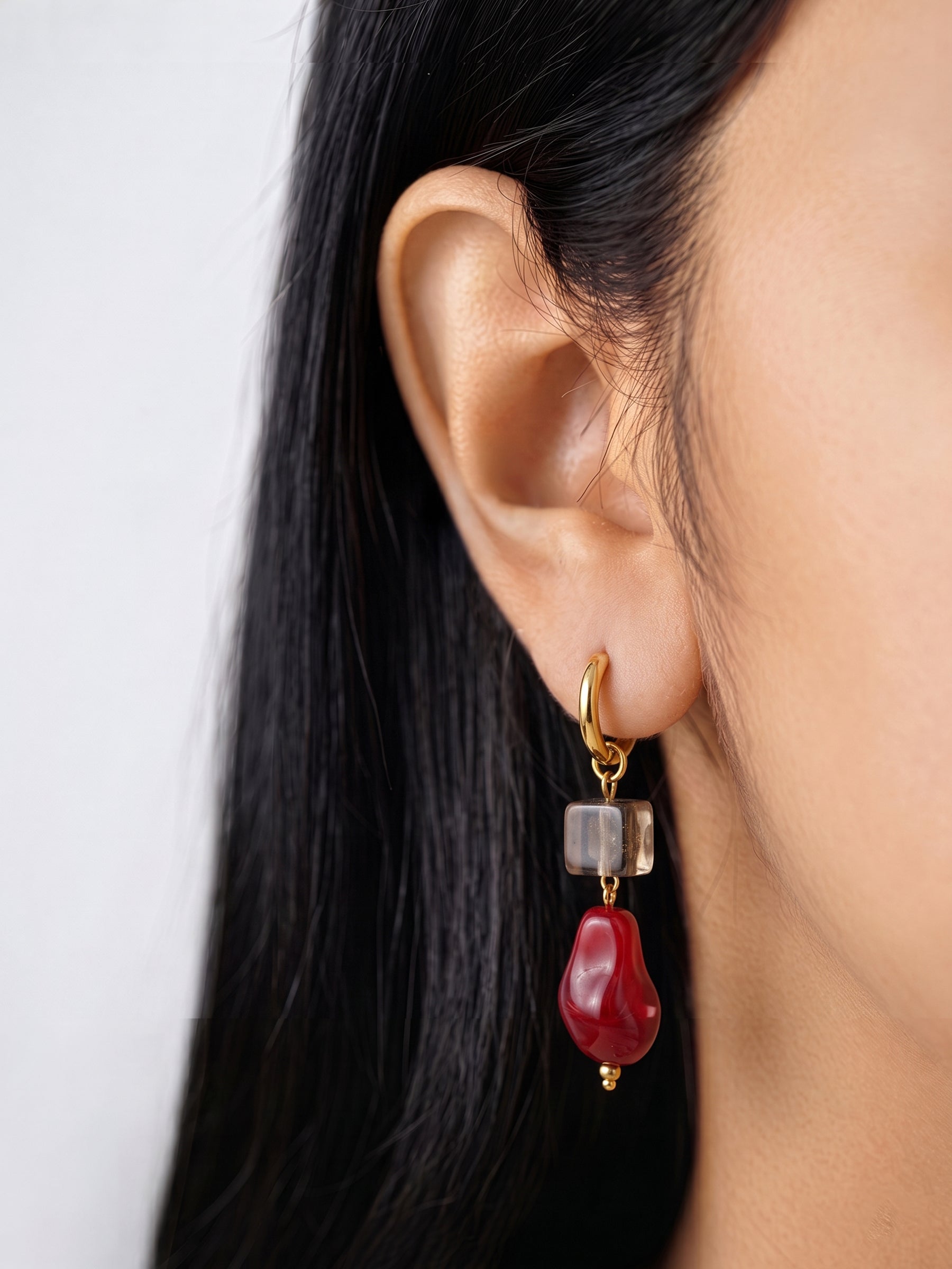 Oona Multicolour Stone 18K Gold Plated Women's Dangling Drop Hoop Earrings