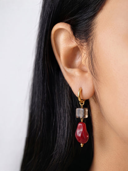 Oona Multicolour Stone 18K Gold Plated Women's Dangling Drop Hoop Earrings
