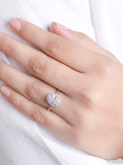 Opaline Oval Silver Diamond Solitaire Twisted Rope Women's Ring
