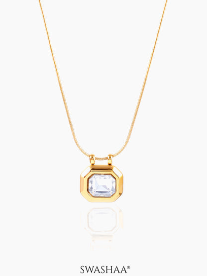 Opulent Solitaire Charm 18K Gold Plated Chain Pendant Necklace