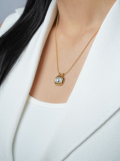 Opulent Solitaire Charm 18K Gold Plated Chain Pendant Necklace