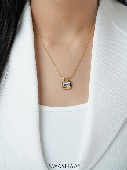 Opulent Solitaire Charm 18K Gold Plated Chain Pendant Necklace