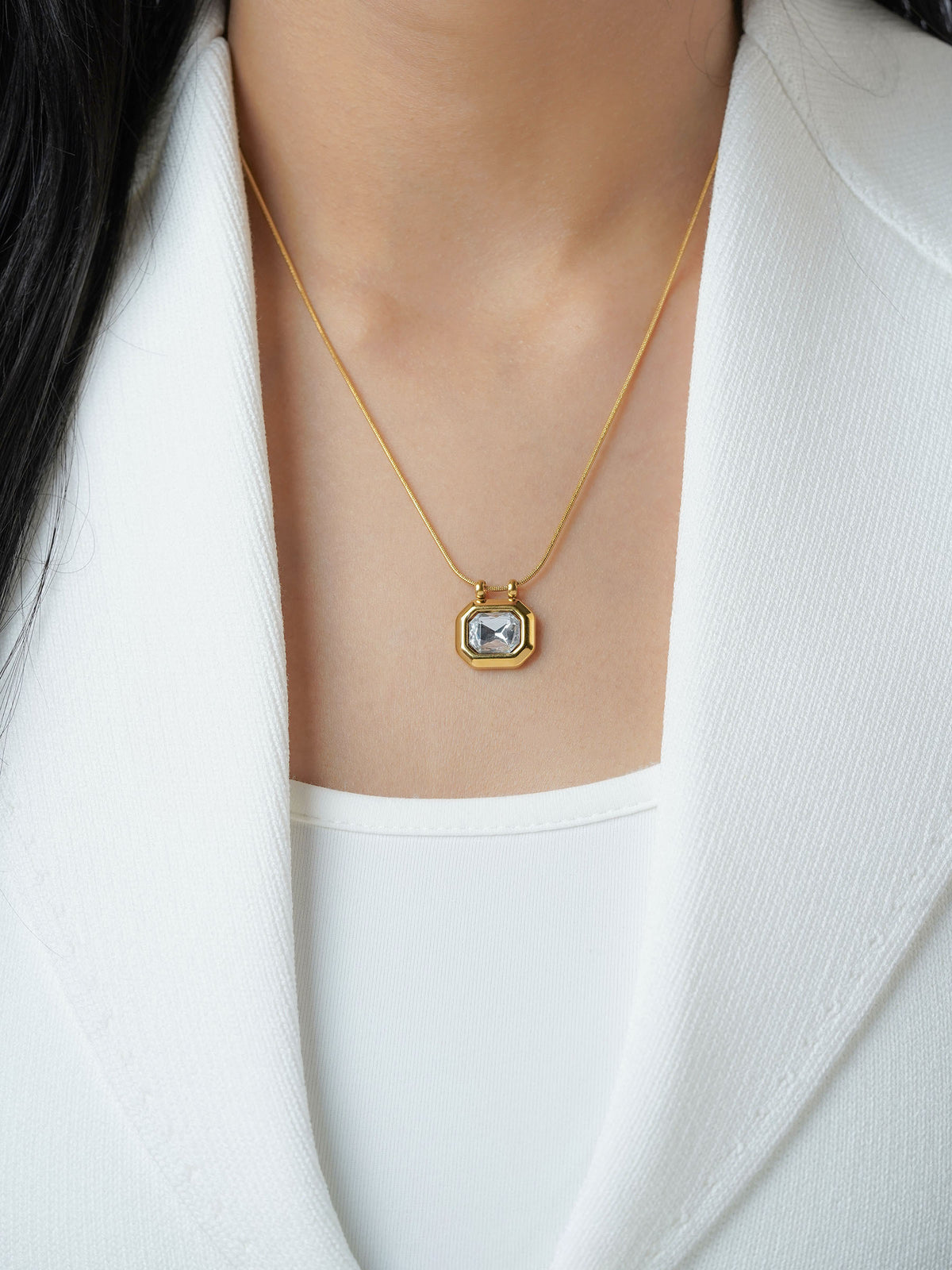 Opulent Solitaire Charm 18K Gold Plated Chain Pendant Necklace