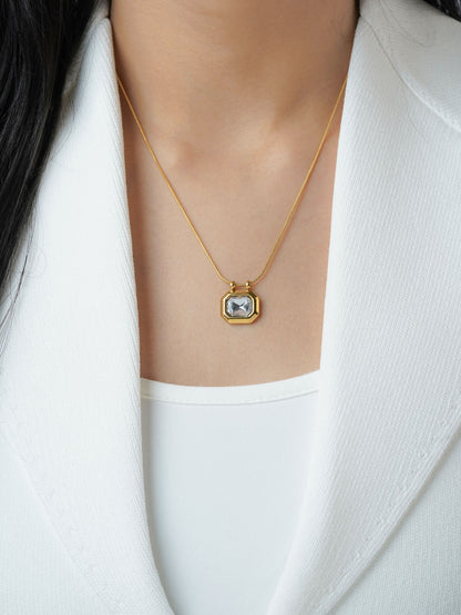 Opulent Solitaire Charm 18K Gold Plated Chain Pendant Necklace