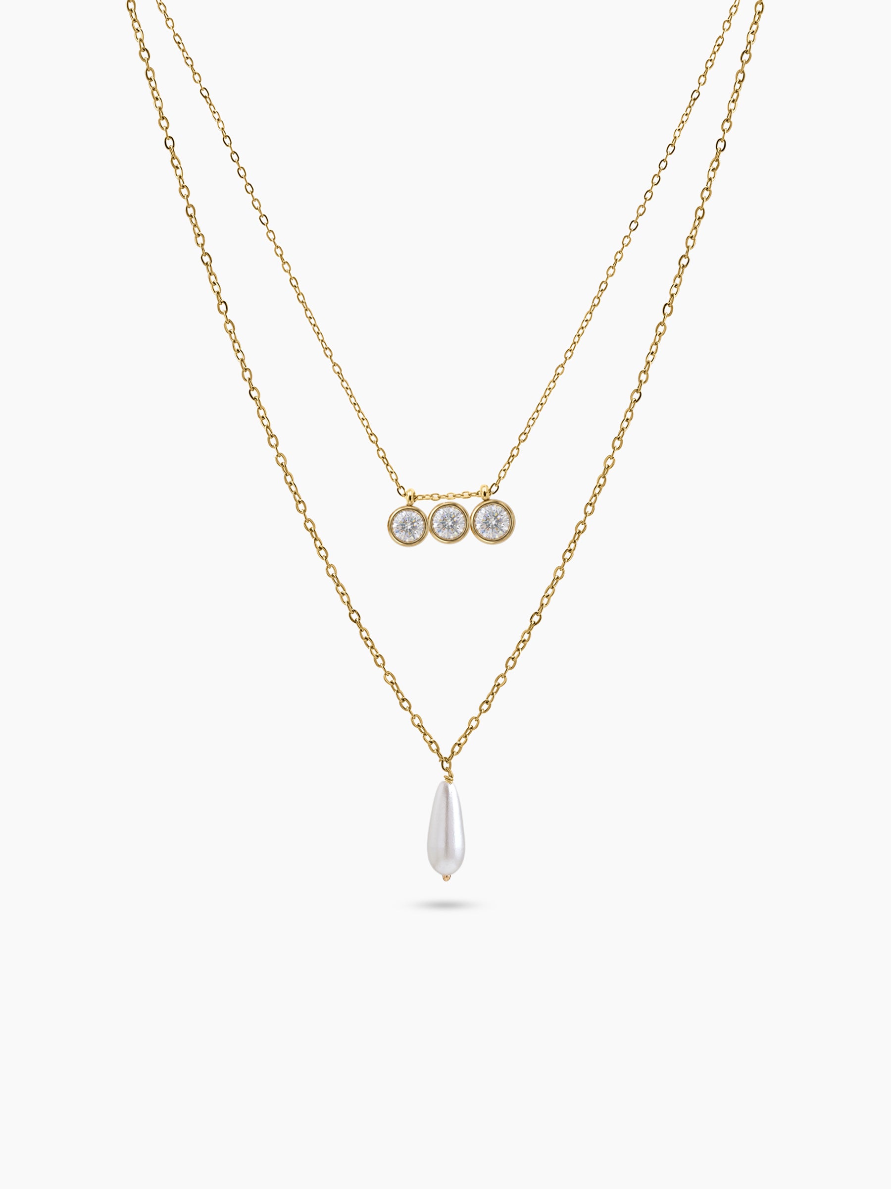 Orelina Diamond Pearl Drop Charms 18K Gold Plated Women's Layered Necklace