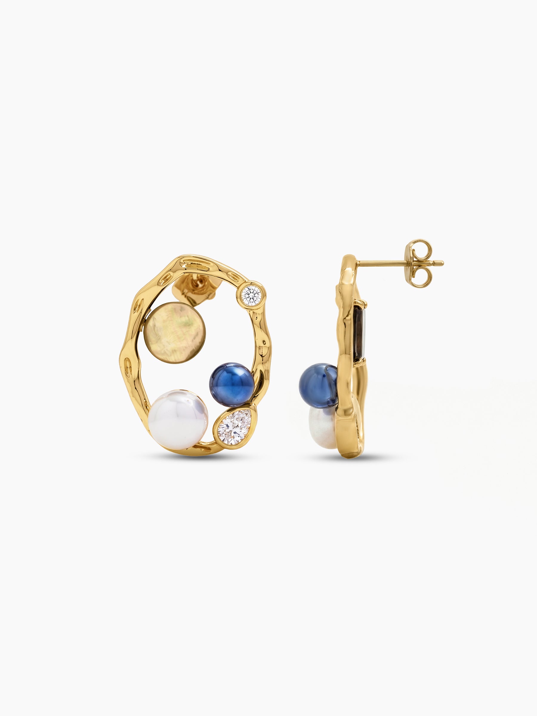 Orelis Pear Diamond Solitaire Multicolour Stone Halo 18K Gold Plated Women's Stud Earrings