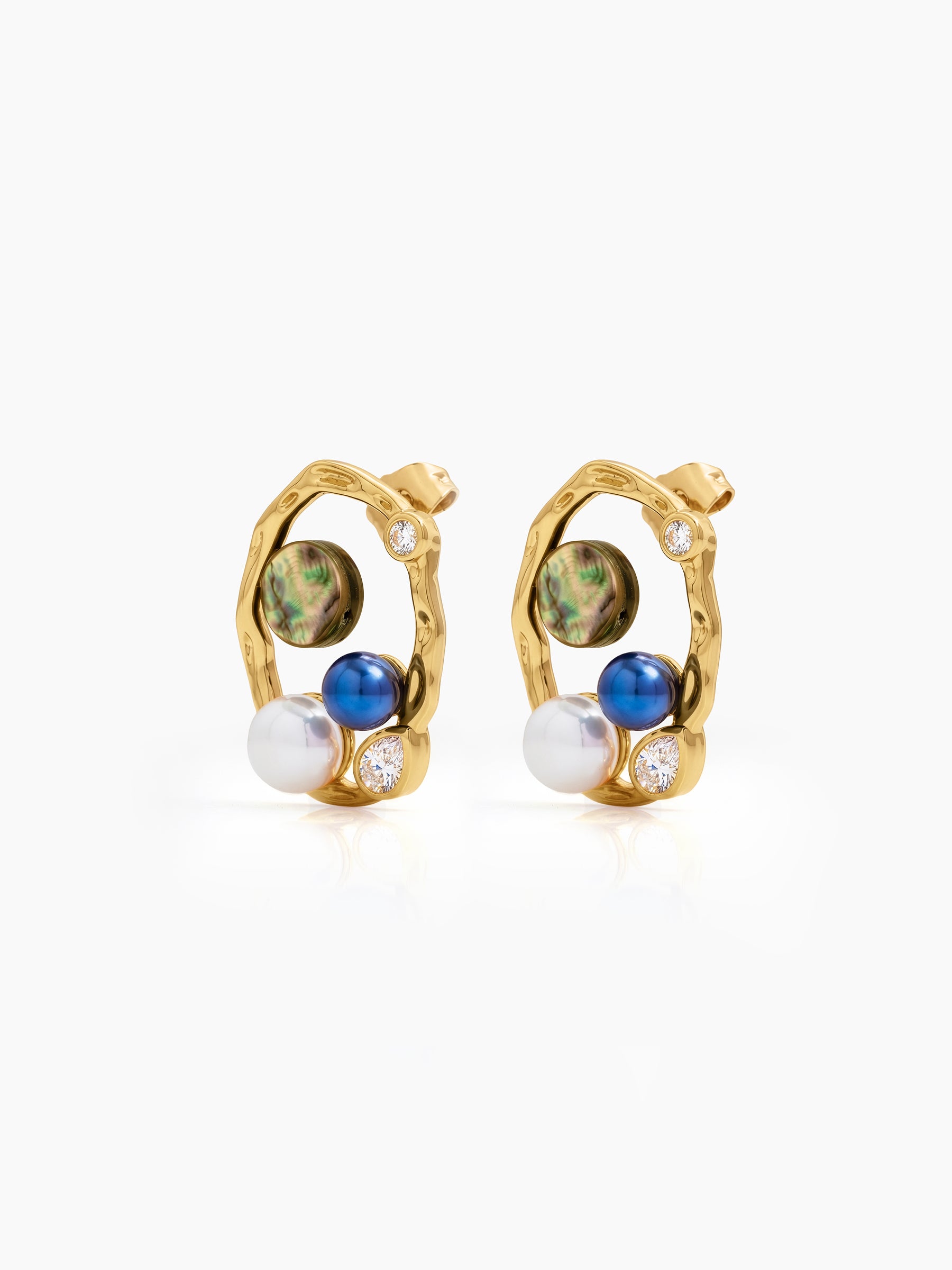 Orelis Pear Diamond Solitaire Multicolour Stone Halo 18K Gold Plated Women's Stud Earrings