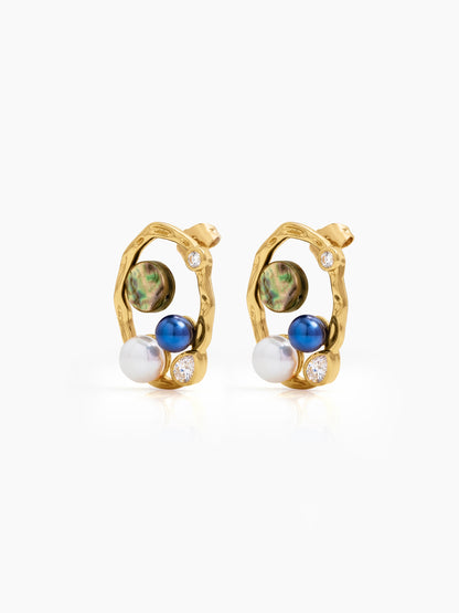 Orelis Pear Diamond Solitaire Multicolour Stone Halo 18K Gold Plated Women's Stud Earrings