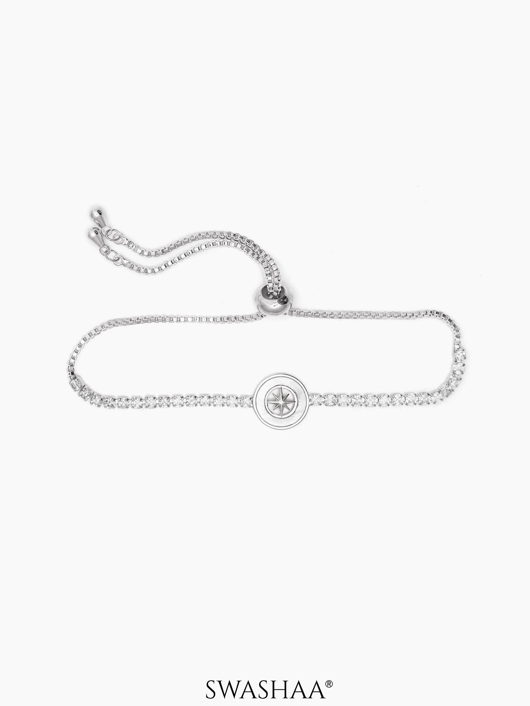 Orena Circular Star Diamond Charm Silver Tennis Loose Bracelet