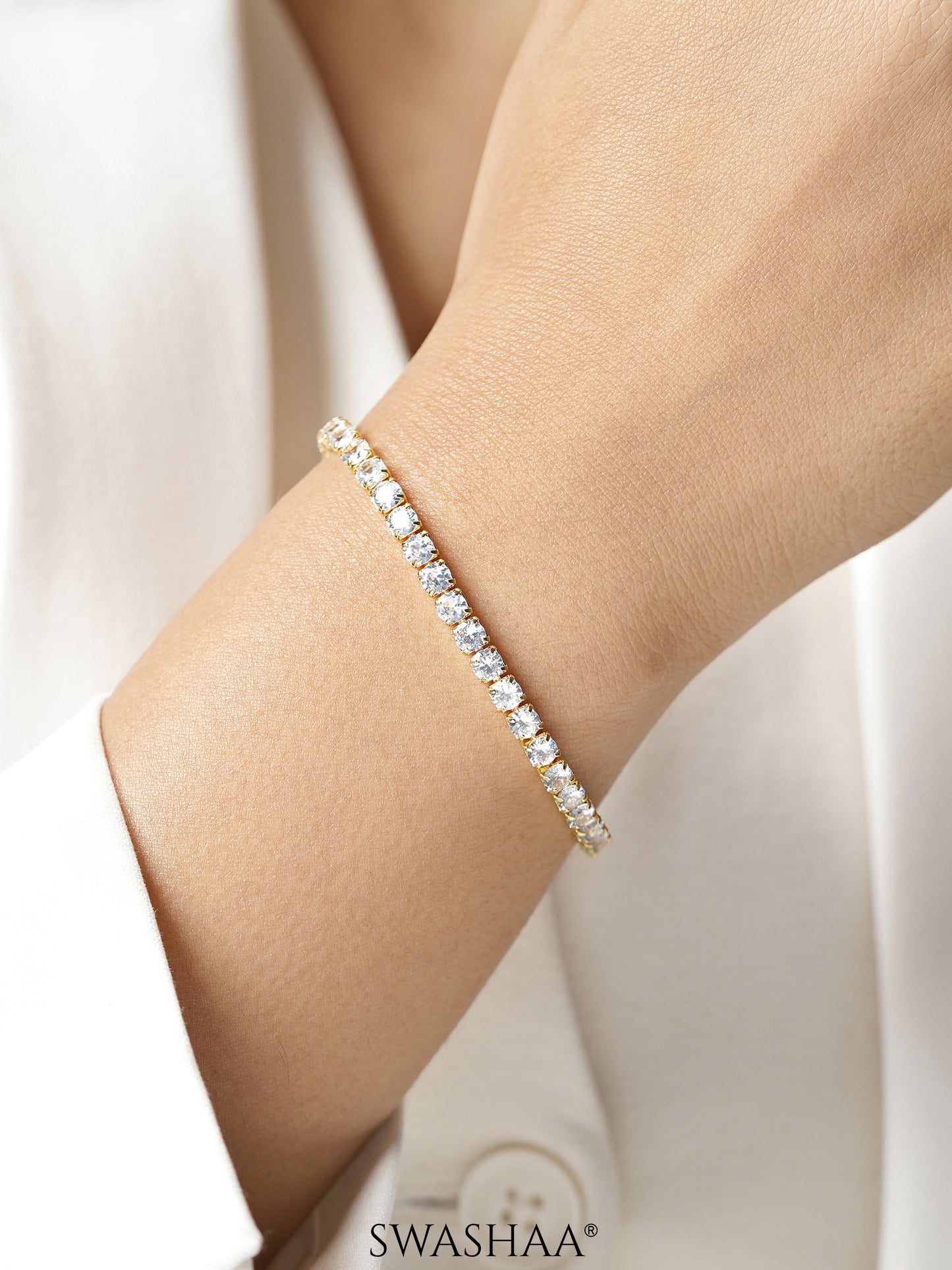 Orion Round Cut CZ Diamond White Rosegold Plated Women's Tennis Bracelet