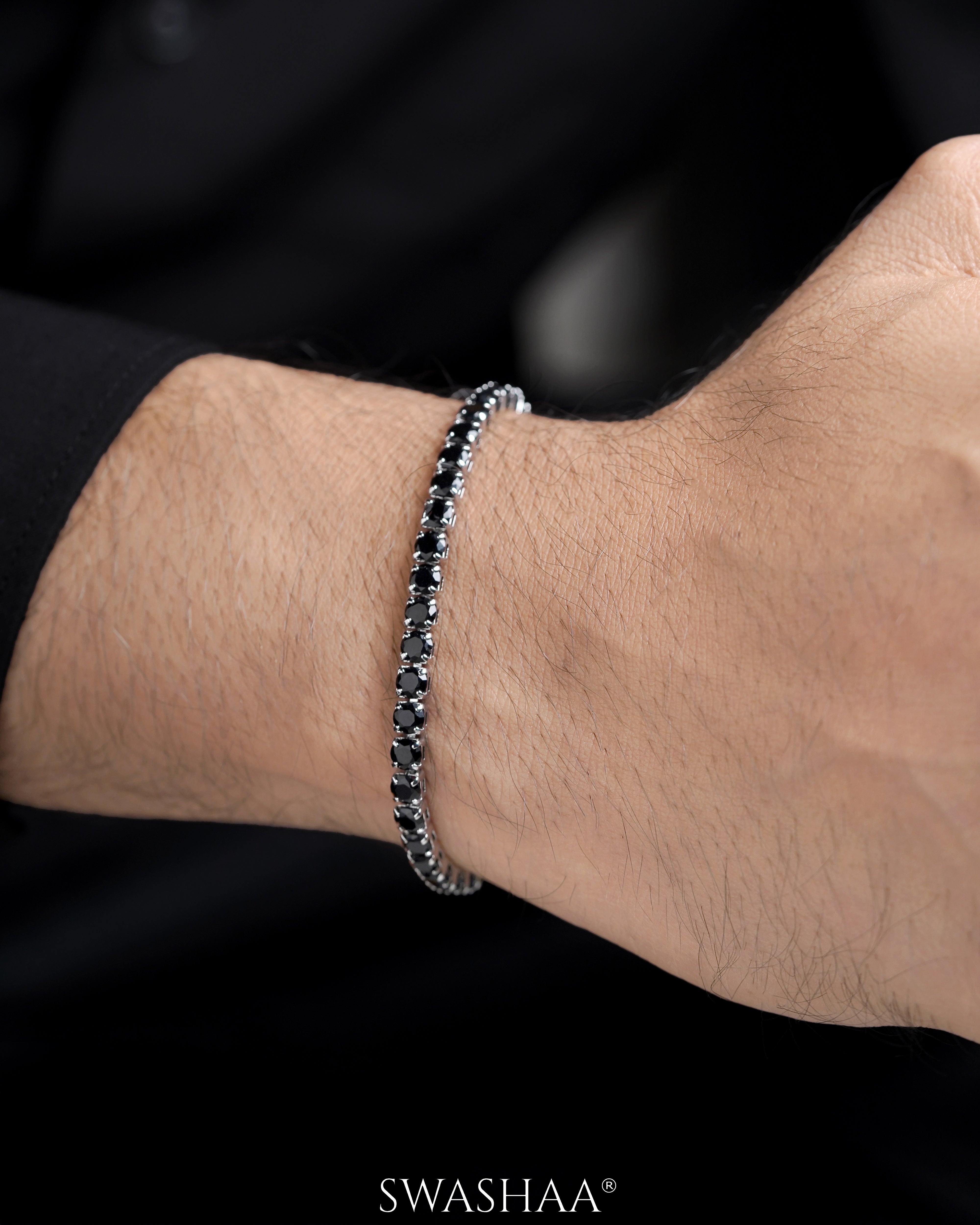 Orion Diamond Black Silver Men's Tennis Bracelet