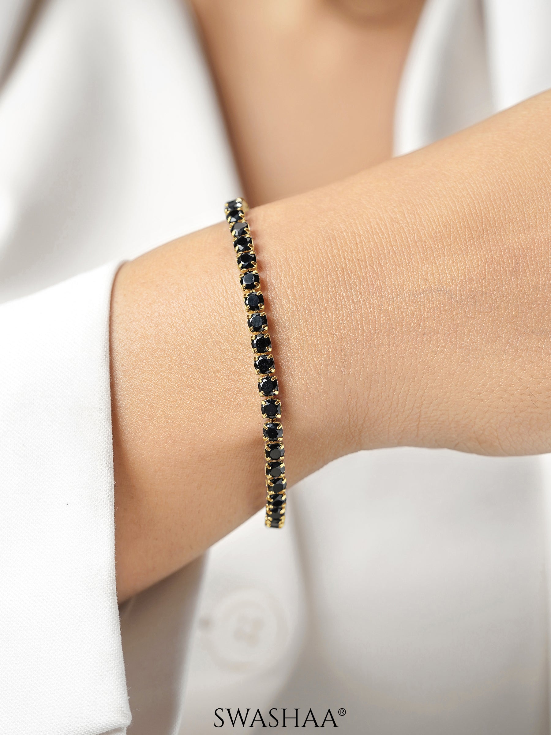 Orion Round Cut CZ Diamond Black 18K Gold Plated Women's Tennis Bracelet