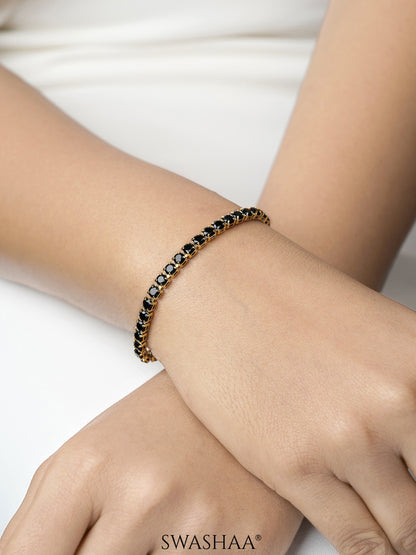 Orion Round Cut CZ Diamond Black 18K Gold Plated Women's Tennis Bracelet