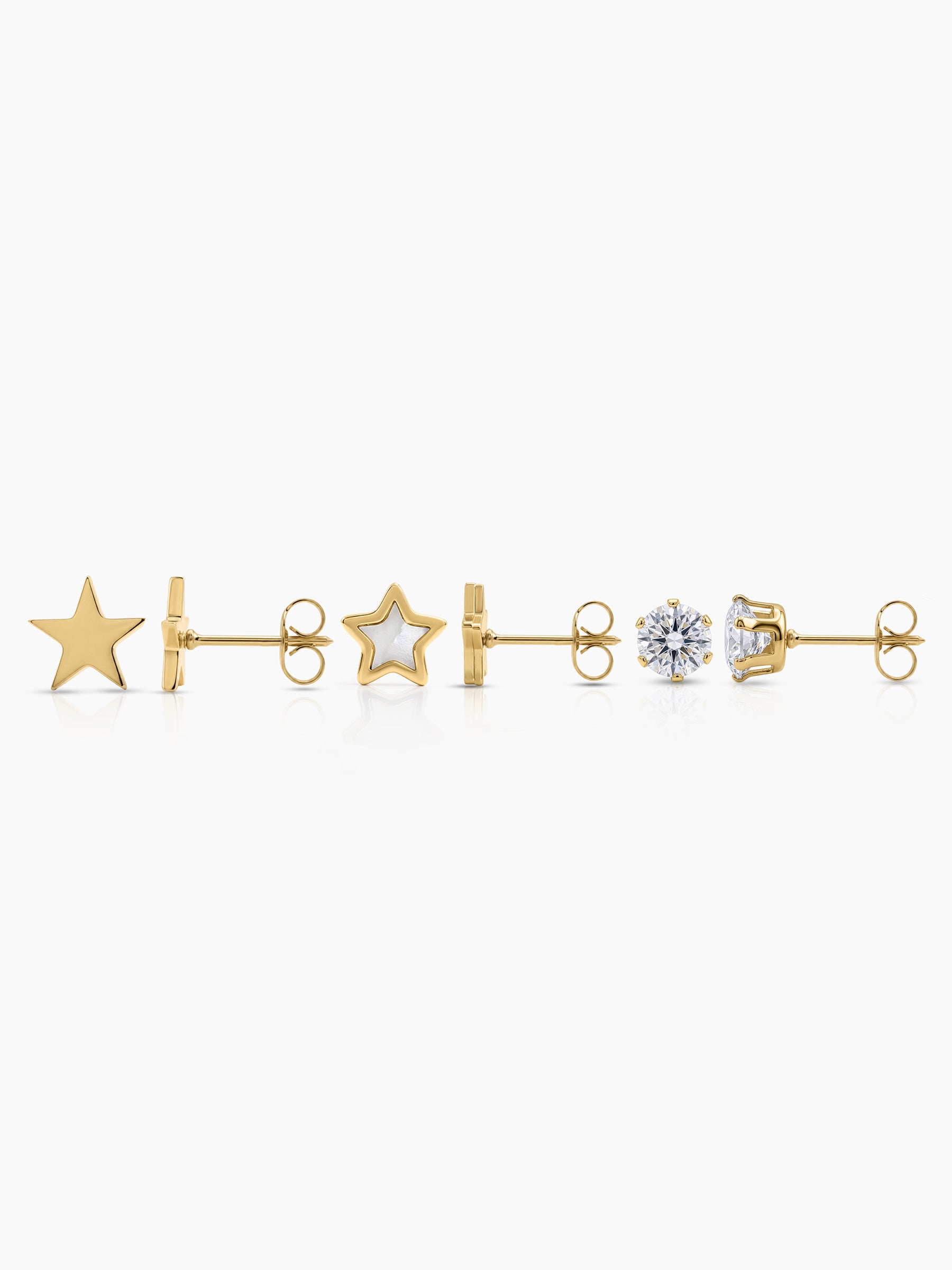 Orlena Star Charm Round Diamond 18K Gold Plated Women's Stud Earrings Set