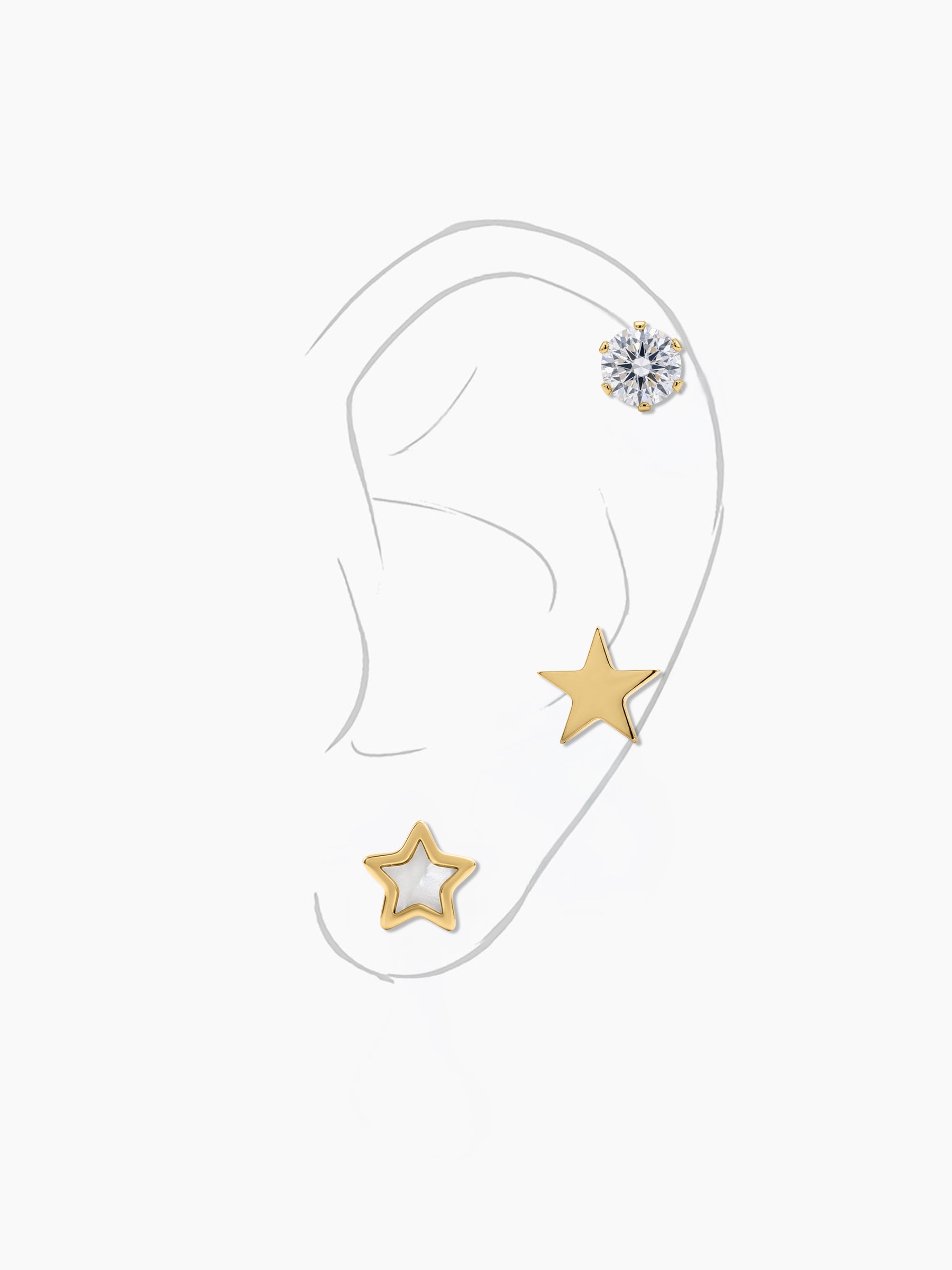 Orlena Star Charm Round Diamond 18K Gold Plated Women's Stud Earrings Set