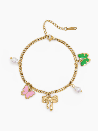 Ornita Bow Butterfly Pearl Charms 18K Gold Plated Women's Loose Bracelets