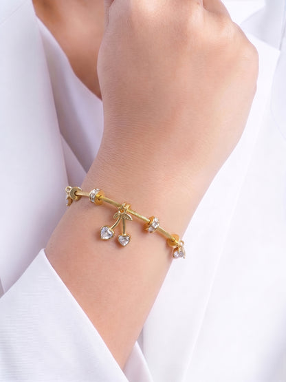 Orsina Evil Eye Heart Drop Diamond Charms 18K Gold Plated Women's Solid Band Bracelet