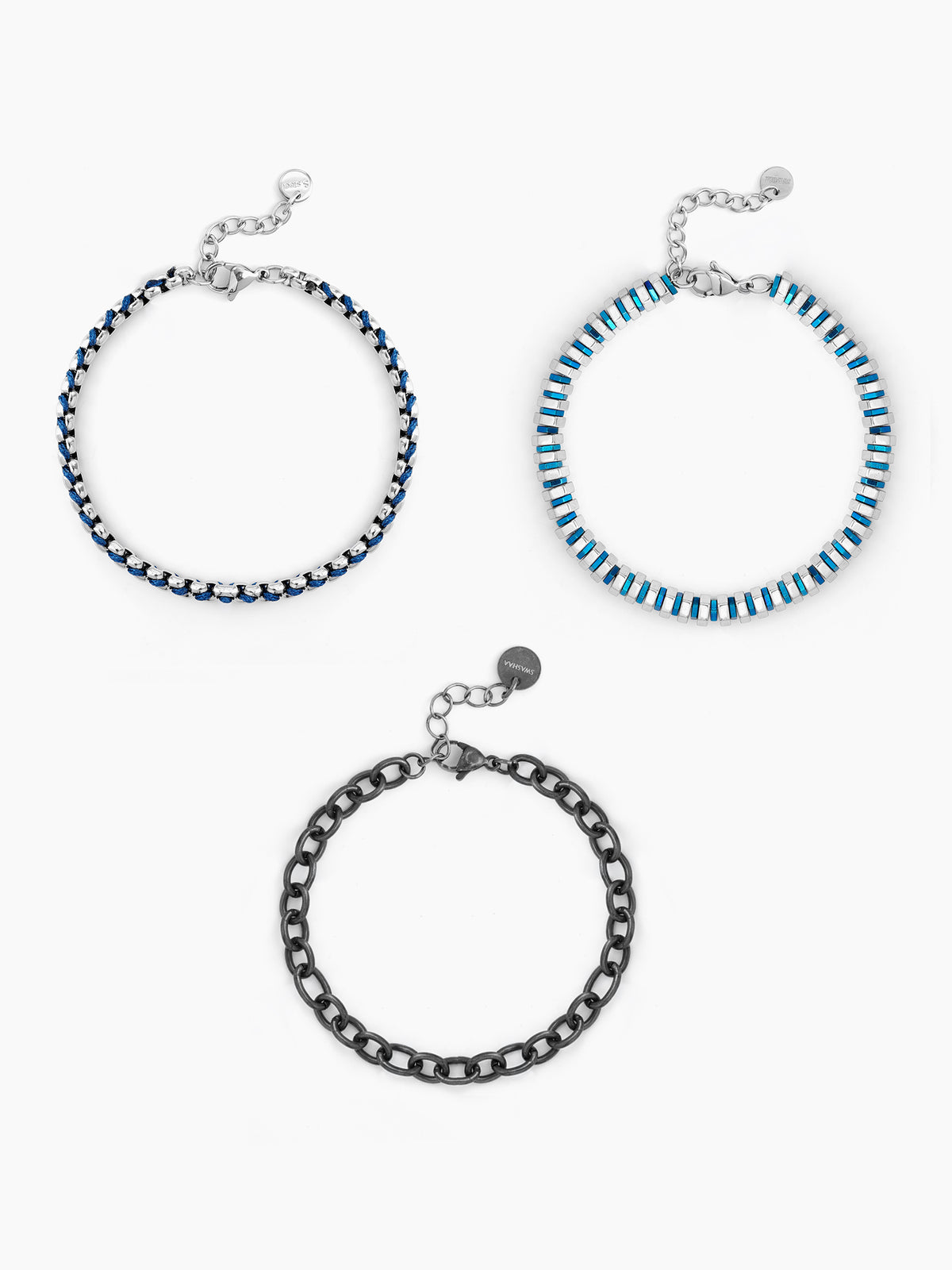 Orson Box Chain Black,Blue - Silver Men's Loose Chain Bracelet Set