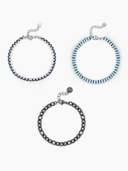 Orson Box Chain Black,Blue - Silver Men's Loose Chain Bracelet Set
