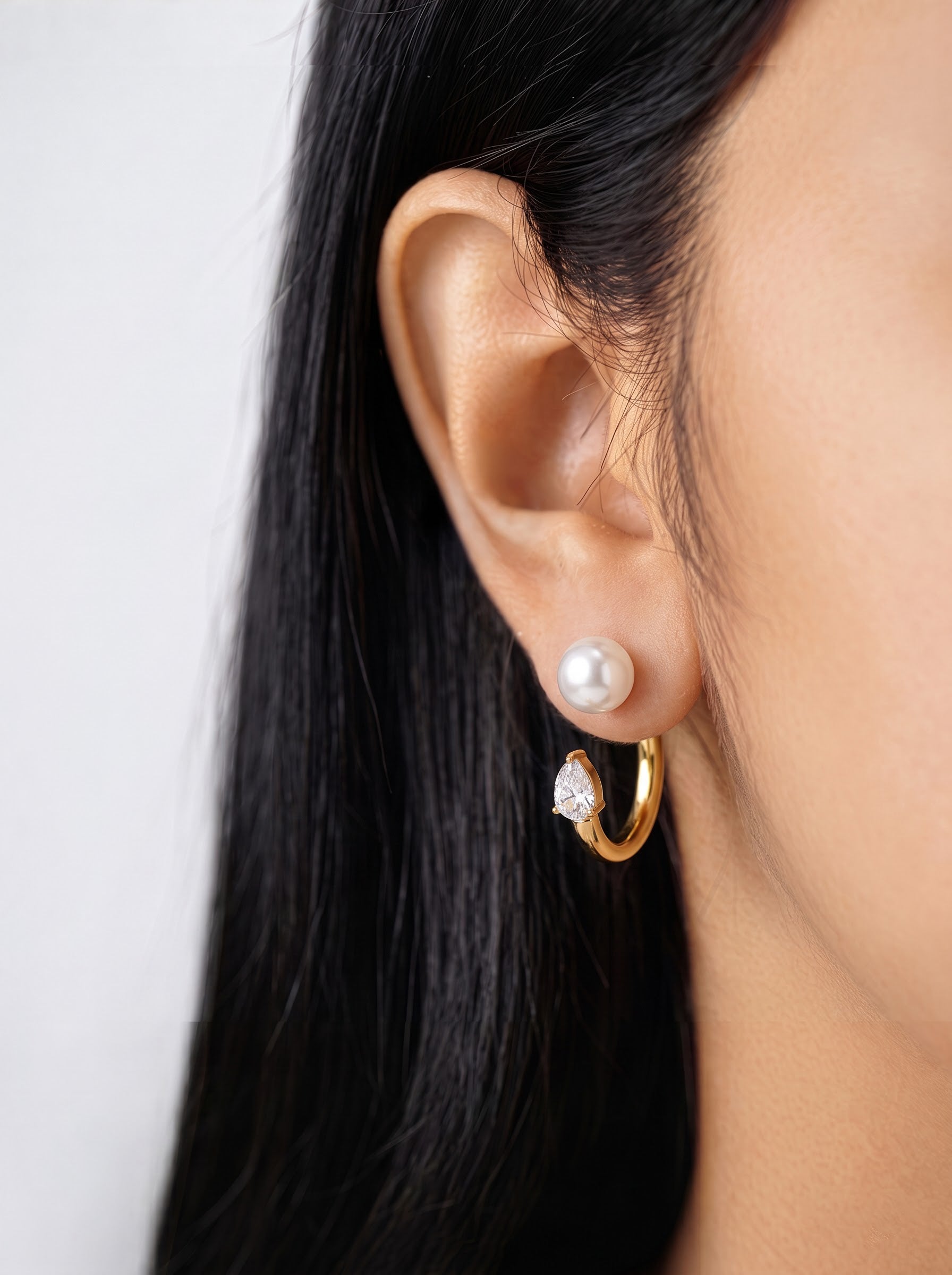 Orvella Pearl Diamond 18K Gold Plated Women's Hoop Earrings