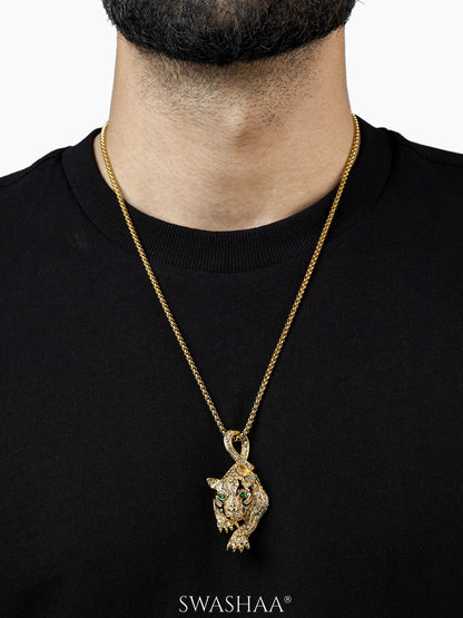 Oscar Tiger Paw Diamond 18K Gold Plated Men's Chain Pendant