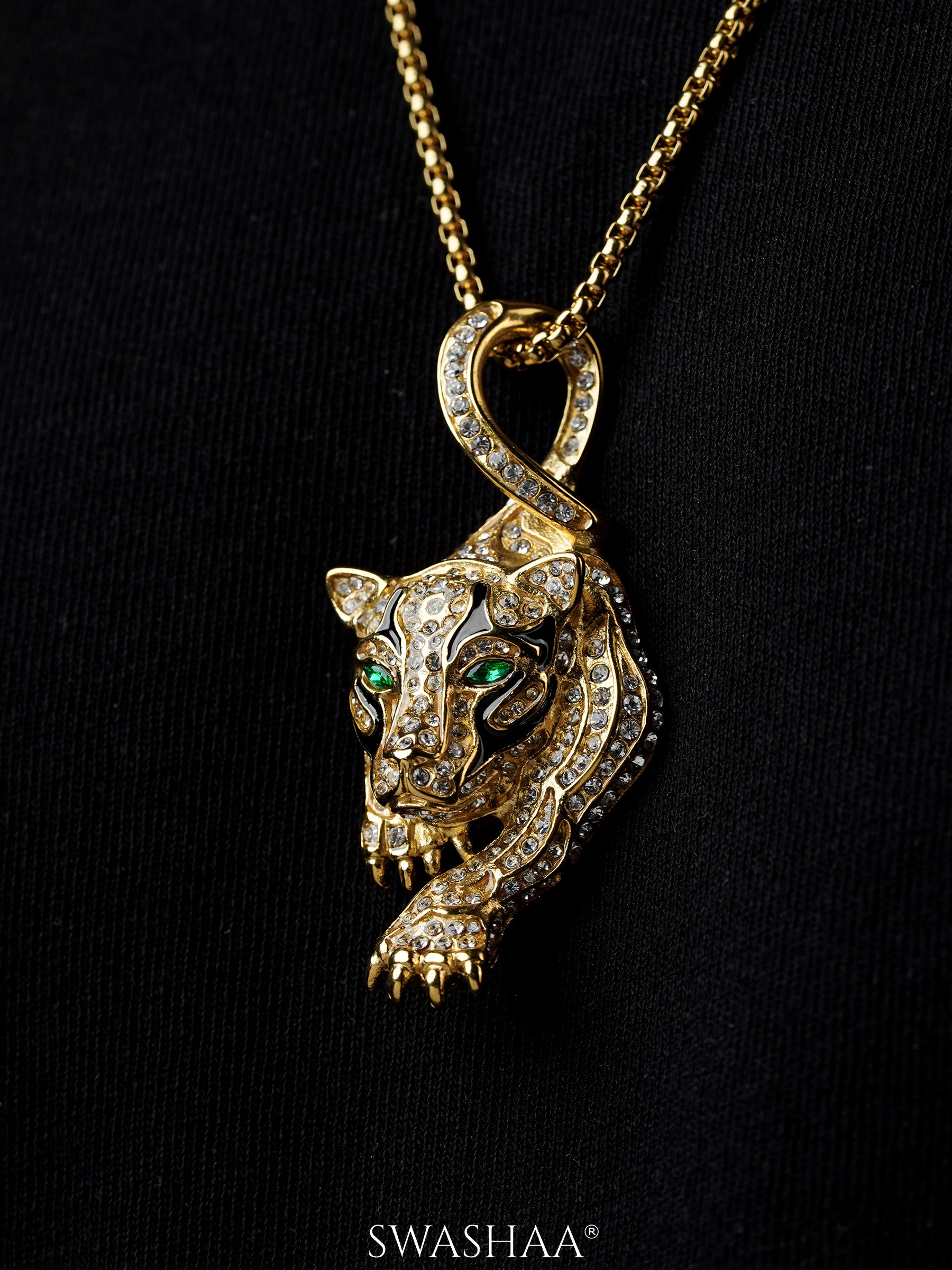 Oscar Tiger Paw Diamond 18K Gold Plated Men's Chain Pendant