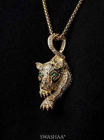 Oscar Tiger Paw Diamond 18K Gold Plated Men's Chain Pendant
