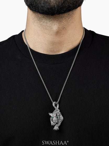 Oscar Tiger Paw Diamond Silver Men's Chain Pendant