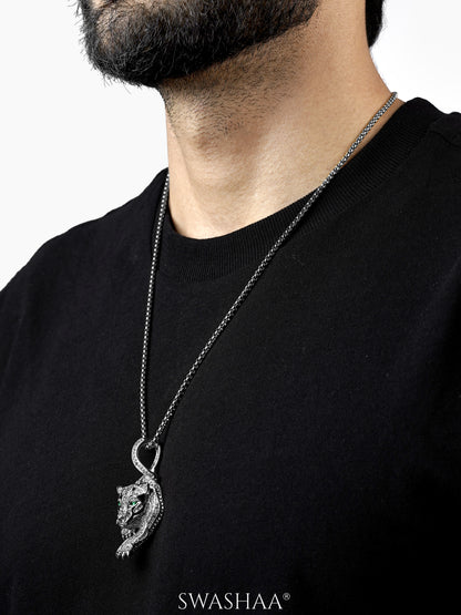 Oscar Tiger Paw Diamond Silver Men's Chain Pendant