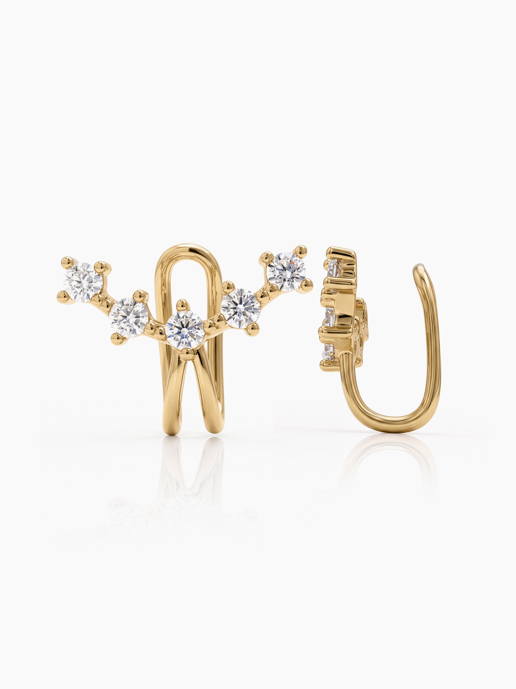 Ovara Diamond Solitaire Curve Arc 18K Gold Plated Women's Ear Cuffs