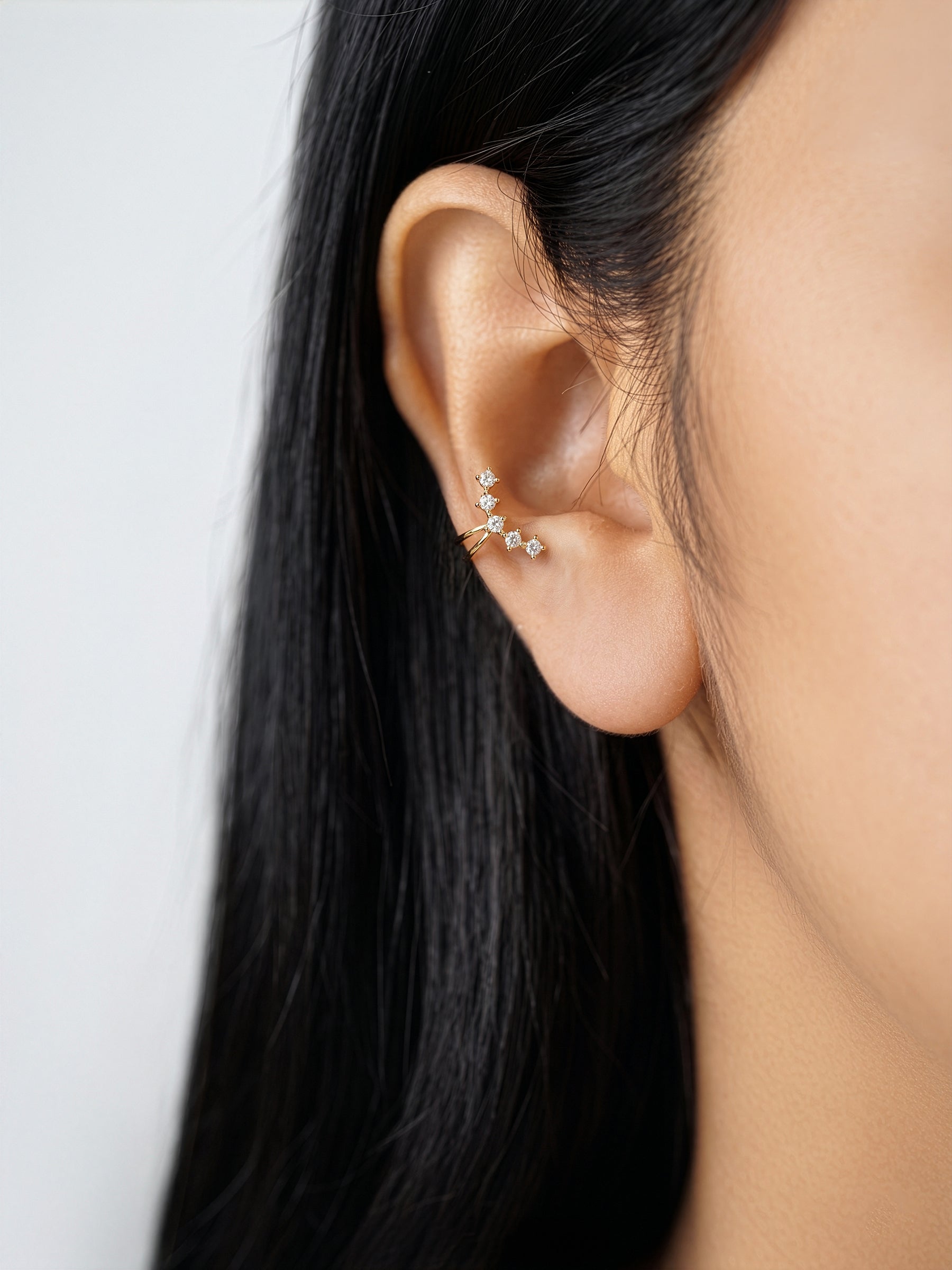 Ovara Diamond Solitaire Curve Arc 18K Gold Plated Women's Ear Cuffs