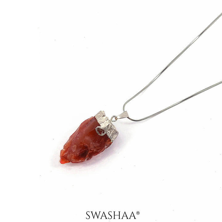 Red Carnelian Rough Plating Men's Chain Pendant | Natural Stone