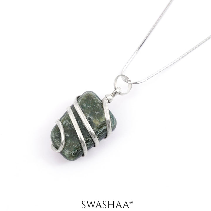 Serenity Wire Wrapped Tumble Men's Chain Pendant | Natural Stone