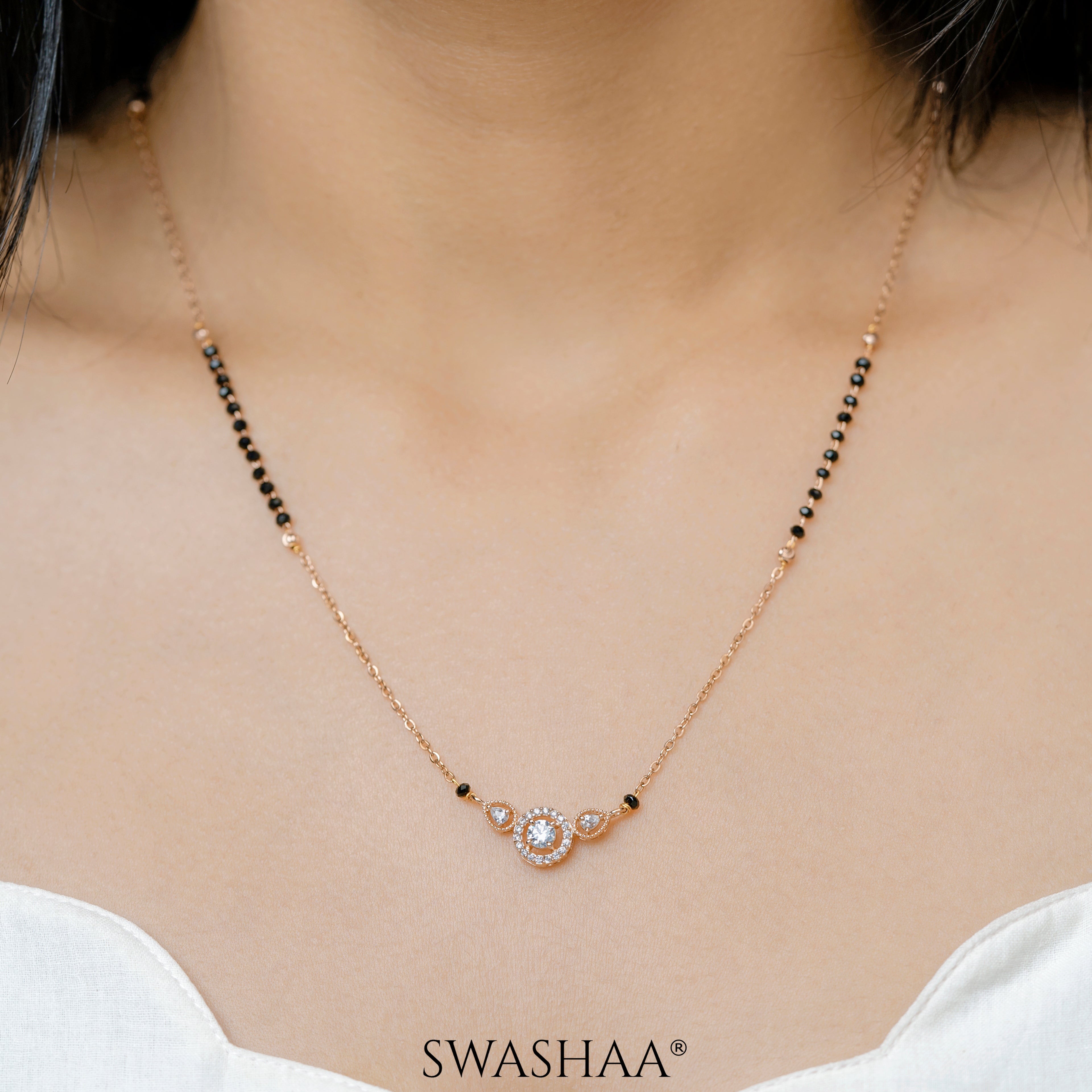Rivya Solitaire Rosegold Plated Mangalsutra