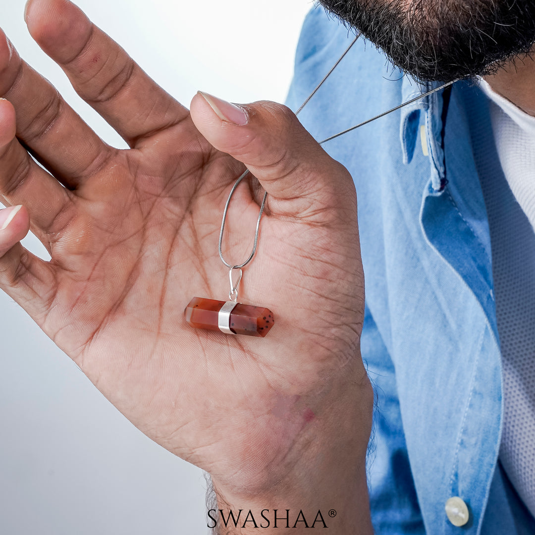 Red Carnelian Double Terminated Pencil Men's Chain Pendant | Natural Stone