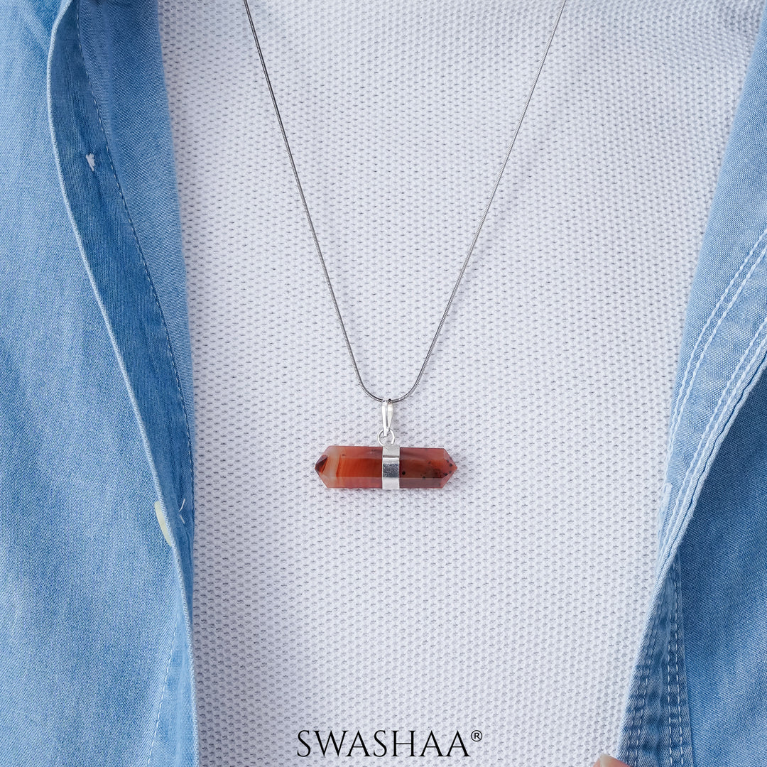 Red Carnelian Double Terminated Pencil Men's Chain Pendant | Natural Stone