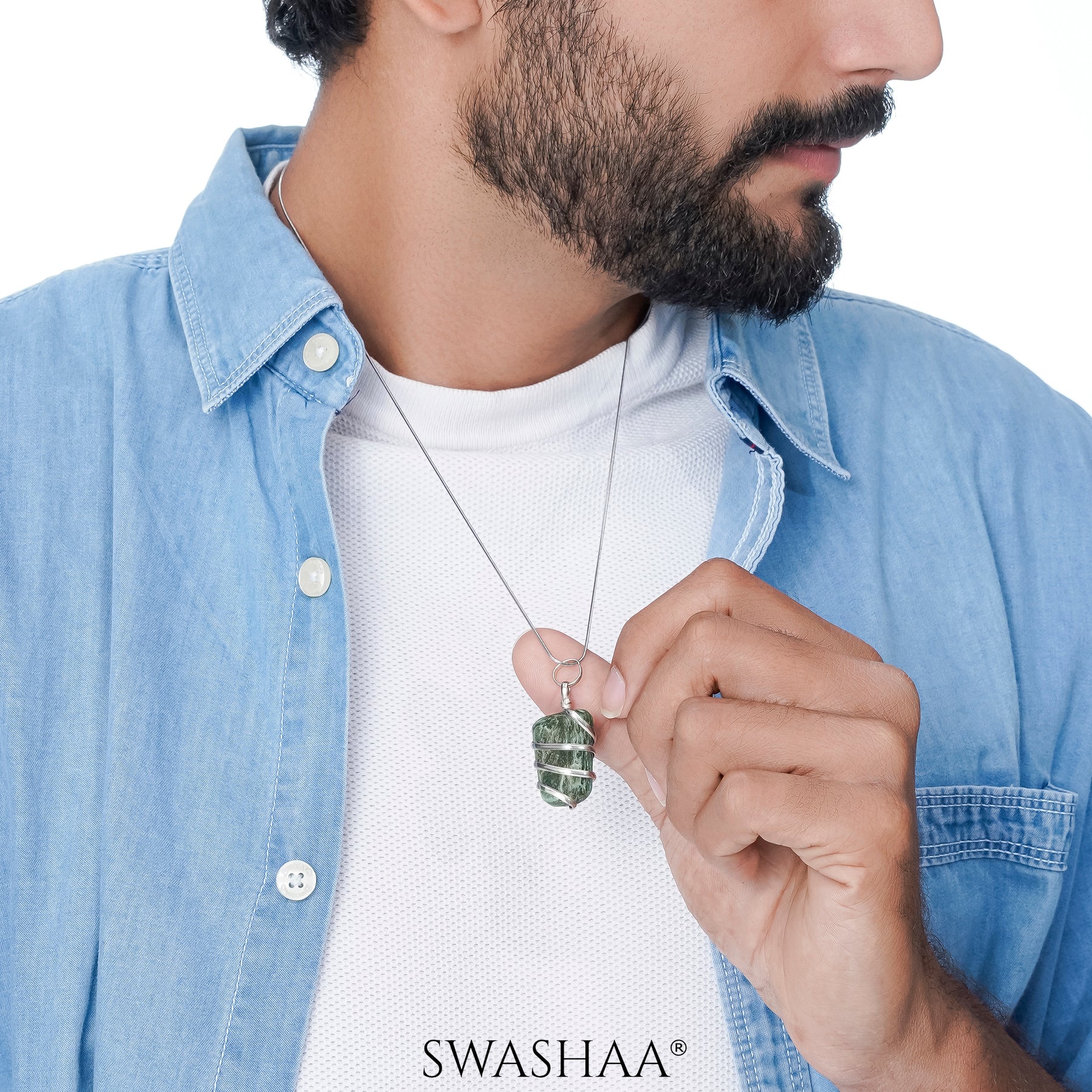 Serenity Wire Wrapped Tumble Men's Chain Pendant | Natural Stone