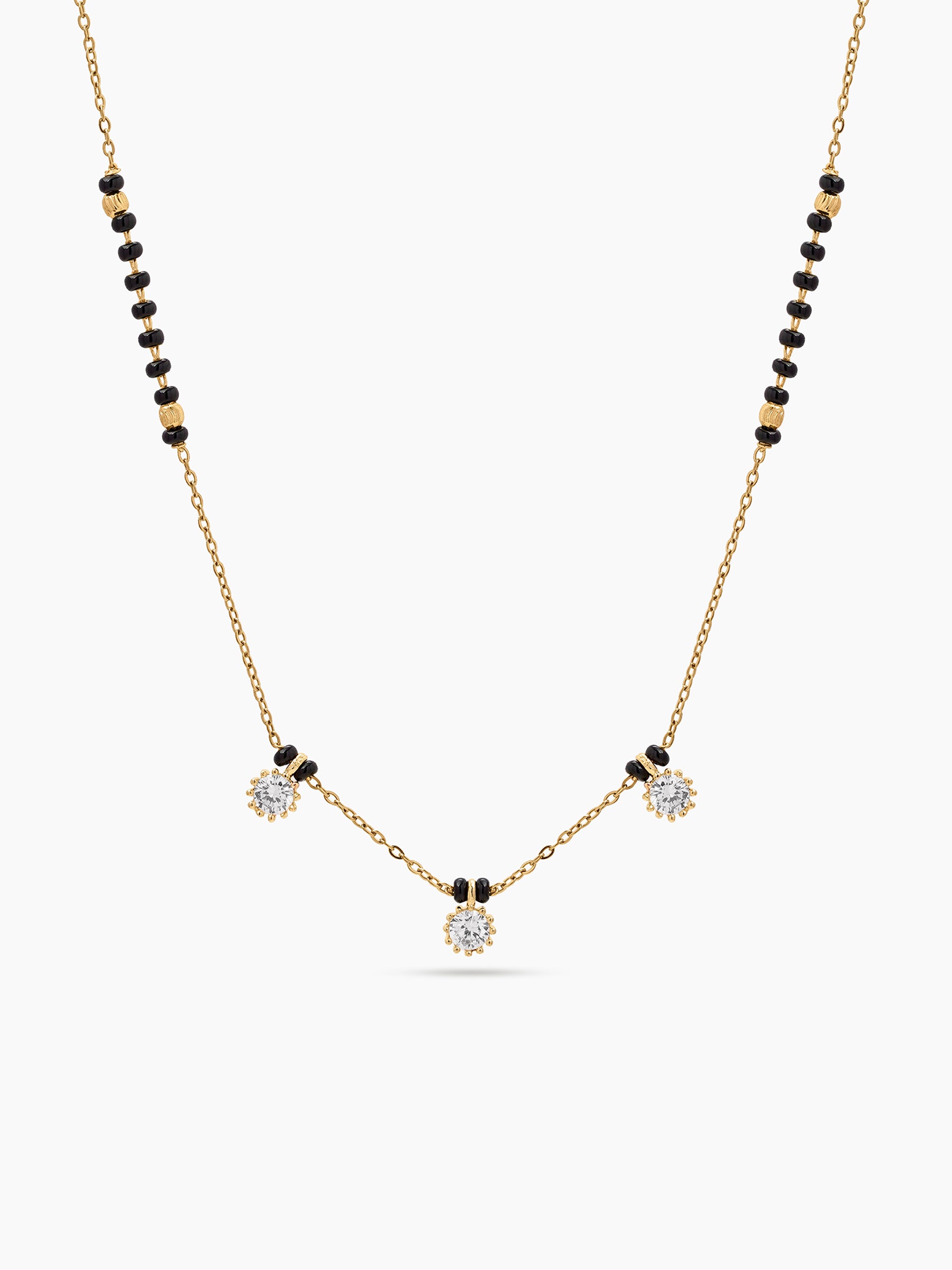 Palak Trio Diamond Solitaire 18K Gold Plated Women's Chain Pendant Mangalsutra Necklace