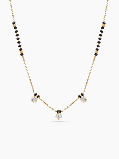 Palak Trio Diamond Solitaire 18K Gold Plated Women's Chain Pendant Mangalsutra Necklace
