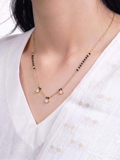 Palak Trio Diamond Solitaire 18K Gold Plated Women's Chain Pendant Mangalsutra Necklace