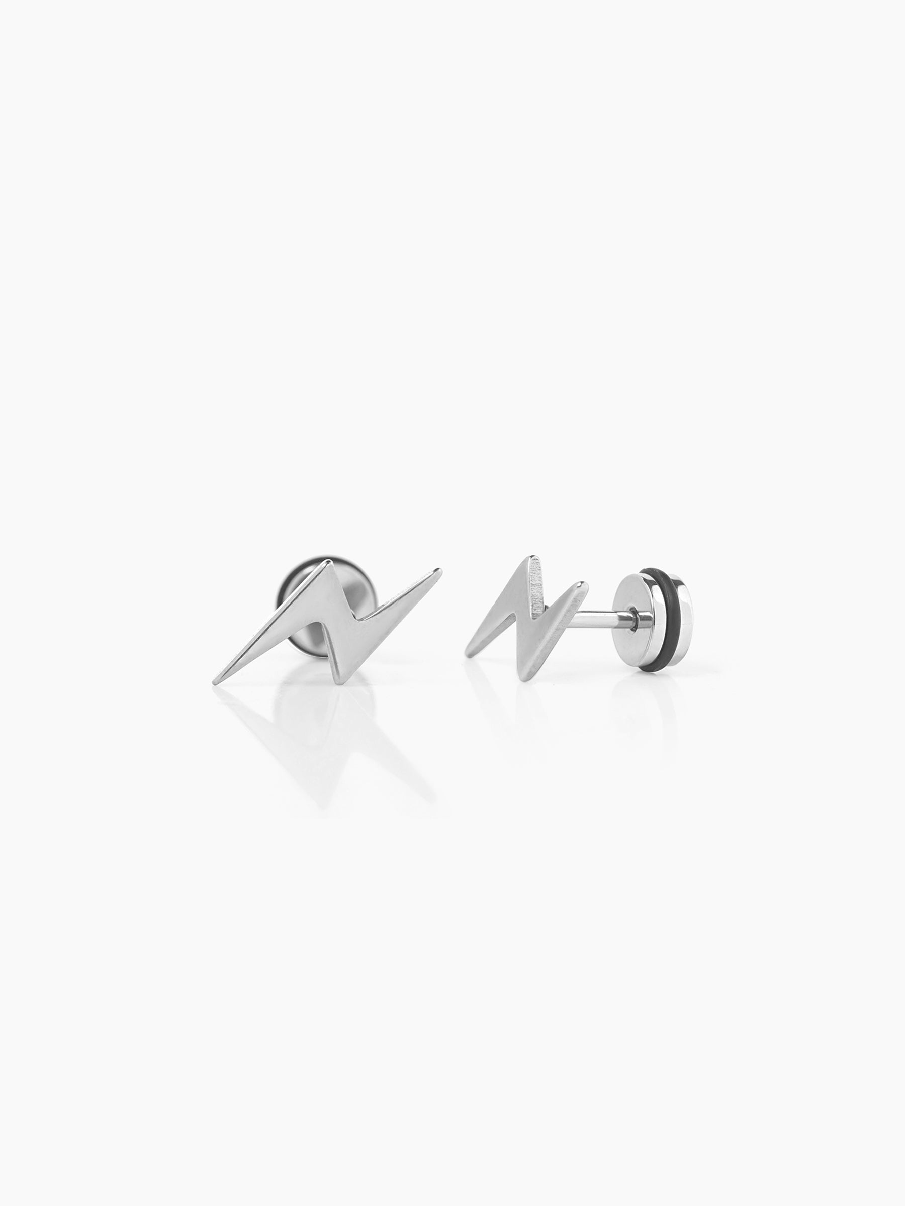 Para Flash Lightning Bolt Silver Men's Studs Earrings