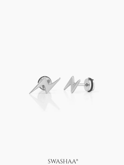 Para Flash Lightning Bolt Silver Men's Studs Earrings