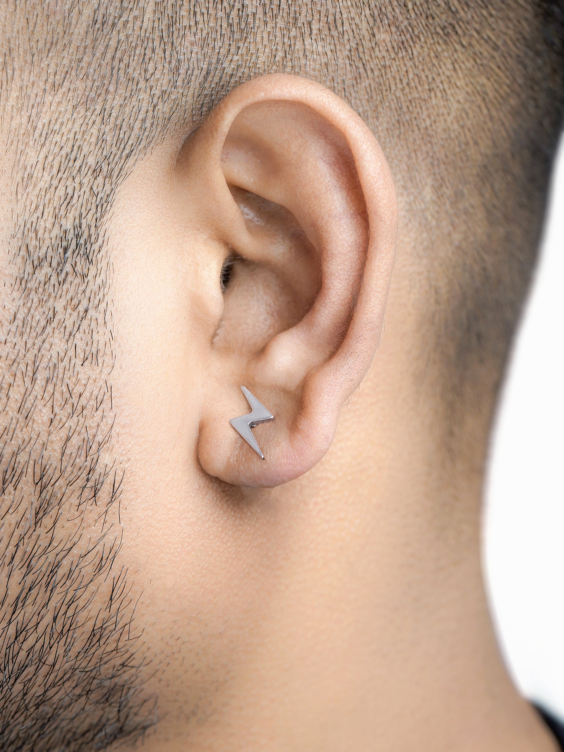 Para Flash Lightning Bolt Silver Men's Studs Earrings