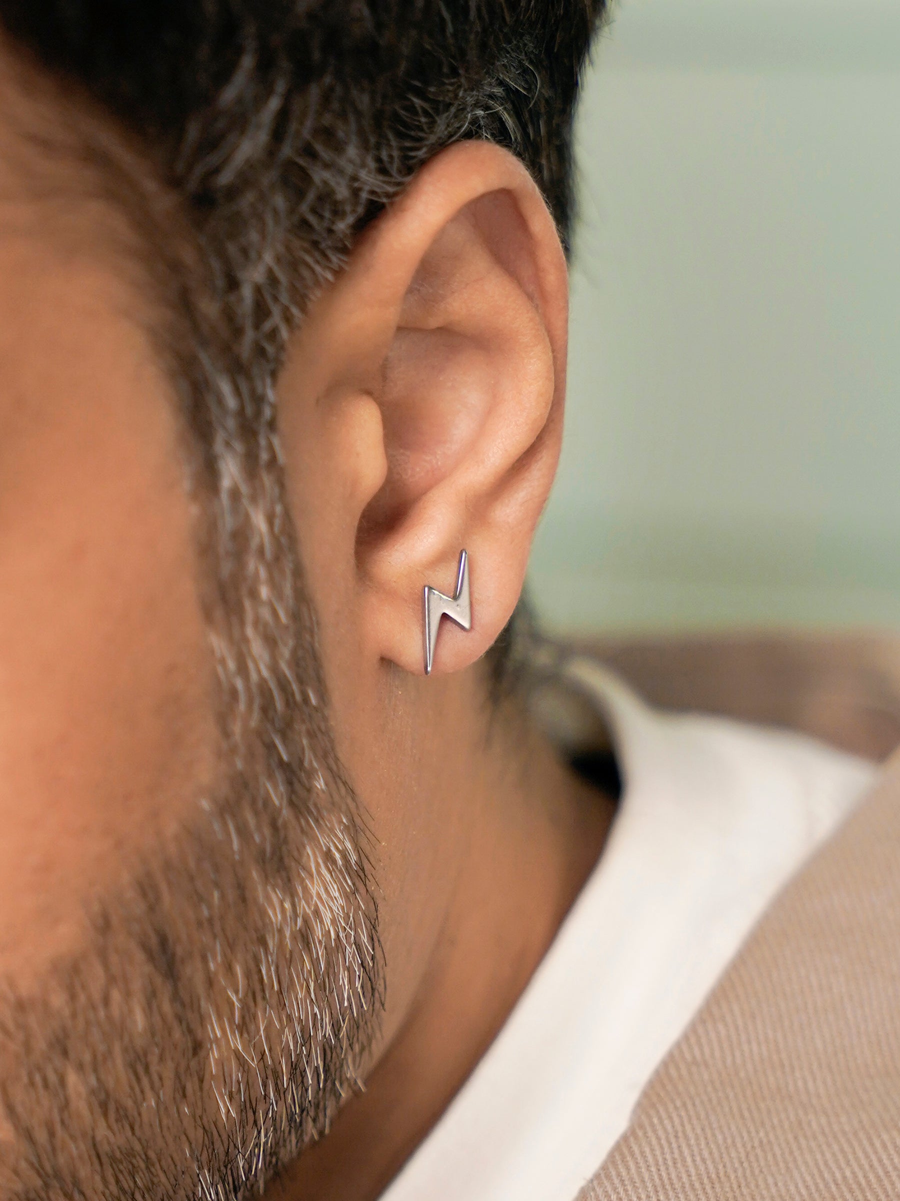 Para Flash Lightning Bolt Silver Men's Studs Earrings