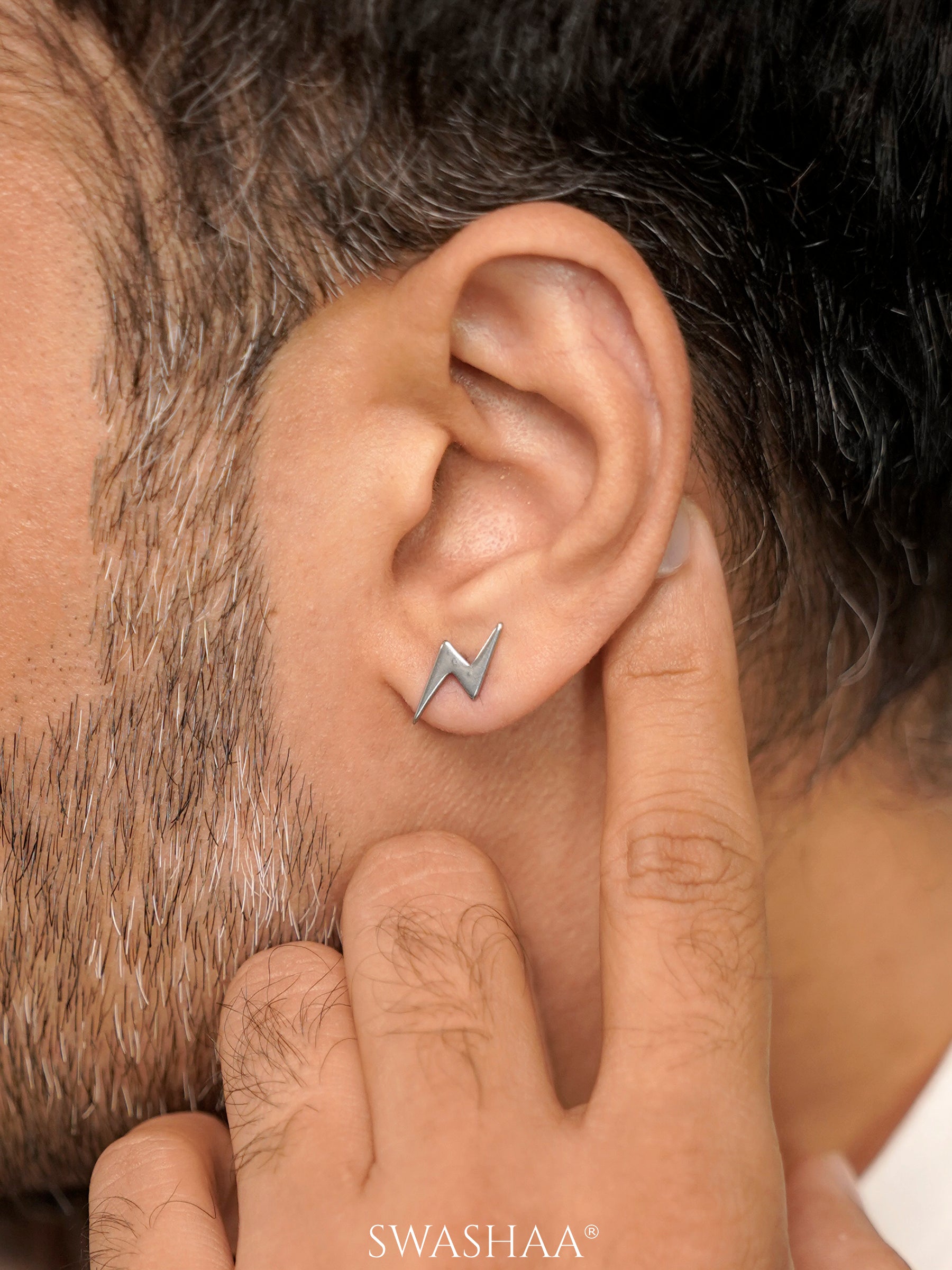 Para Flash Lightning Bolt Silver Men's Studs Earrings