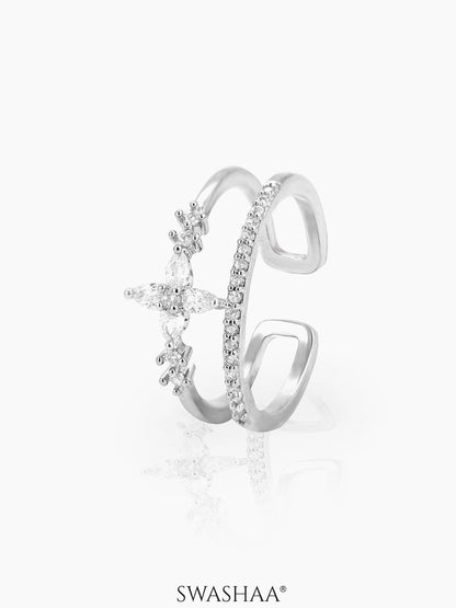 Parisha Sparkling Crystals Silver Ring