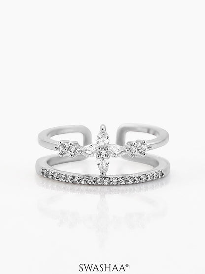 Parisha Sparkling Crystals Silver Ring