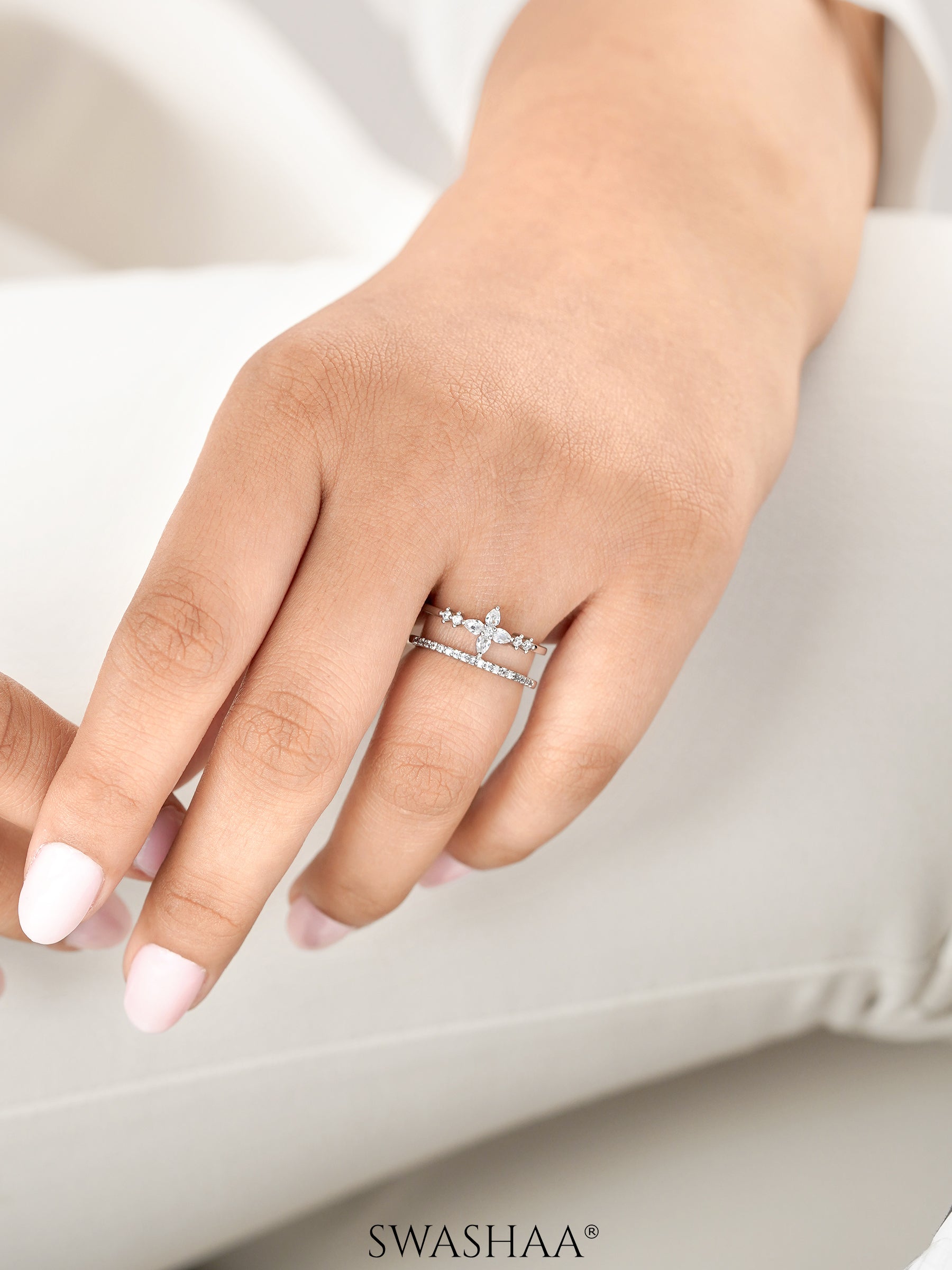 Parisha Sparkling Crystals Silver Ring