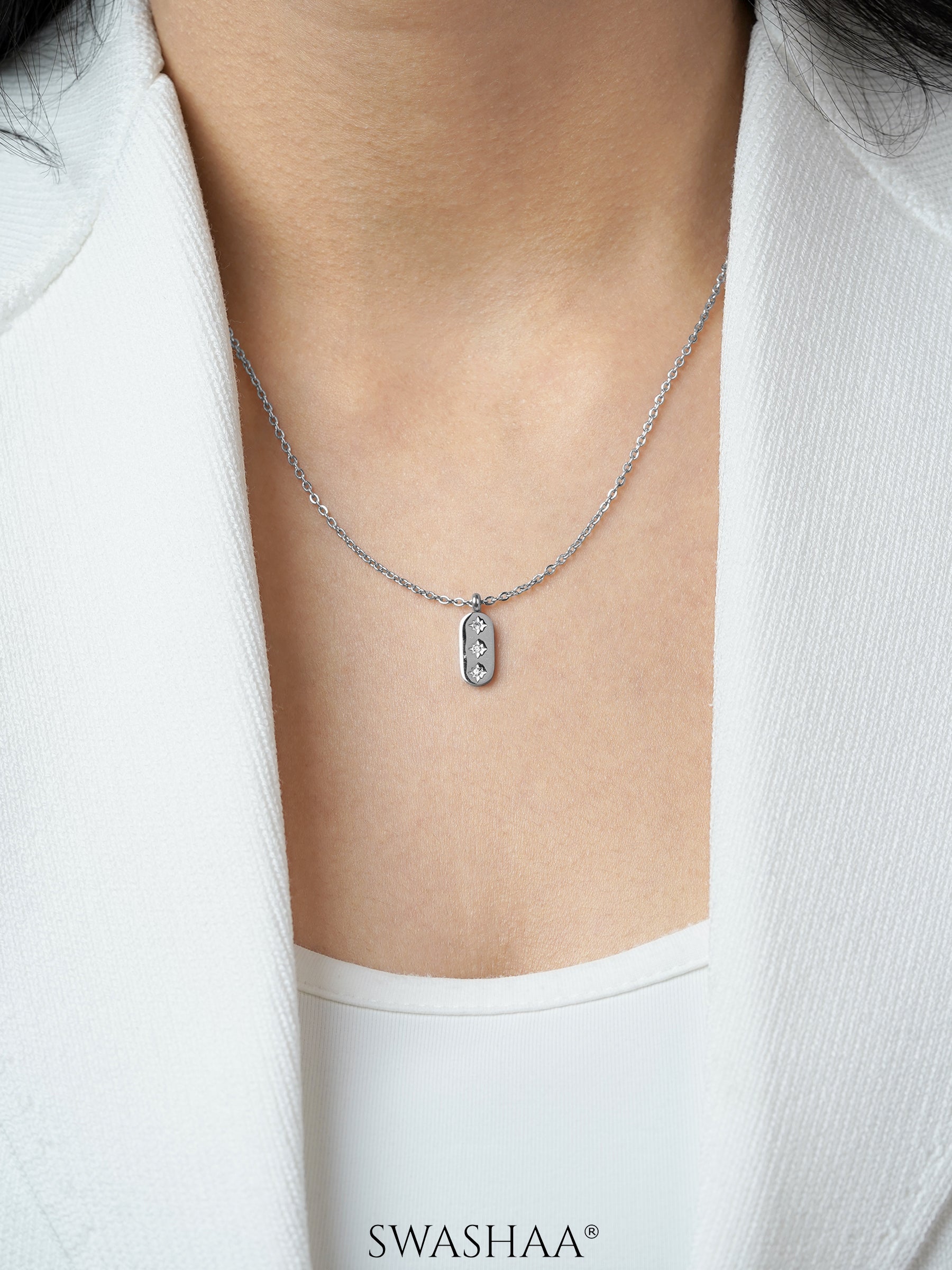 Parky Bar Star Silver Chain Pendant Necklace